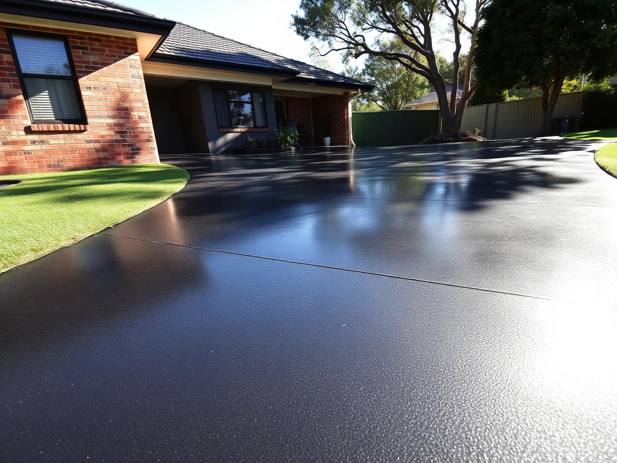 Wet look sealed plain concrete driveway on a Central Coast home